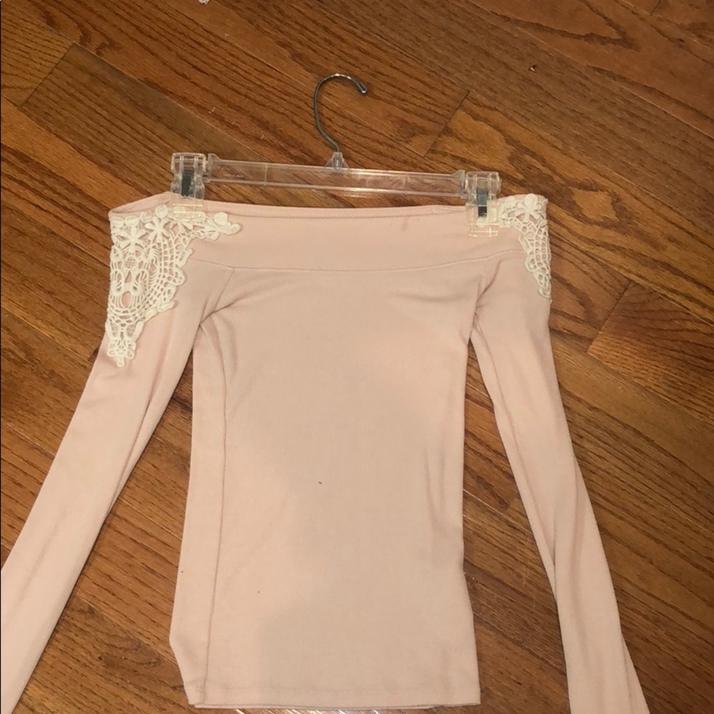 Pink off the shoulder top.